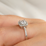 3 CT. Four Prongs Pavé Halo Moissanite Engagement Ring