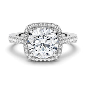 3 CT. Four Prongs Pavé Halo Moissanite Engagement Ring